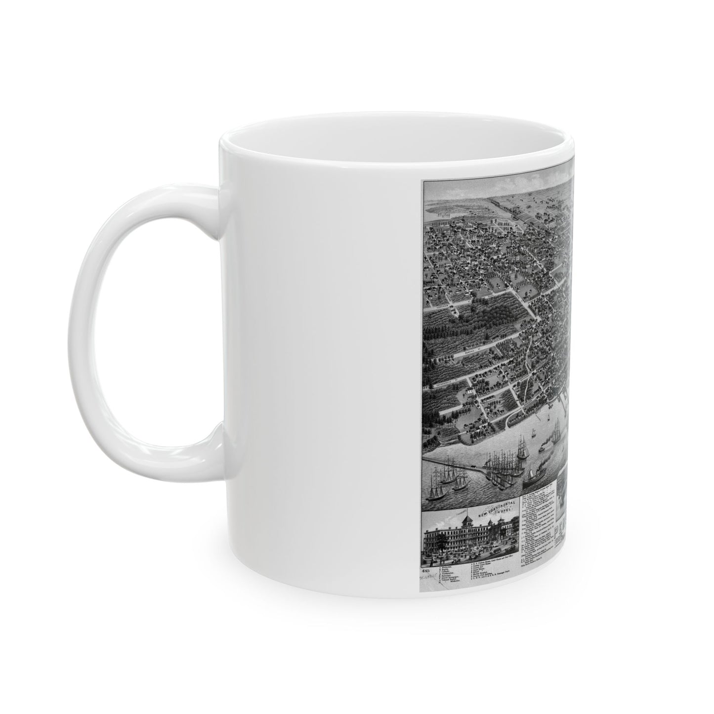 1885 Pensacola Escambia County Seat High Detail Map 11oz Coffee Mug - Black & White