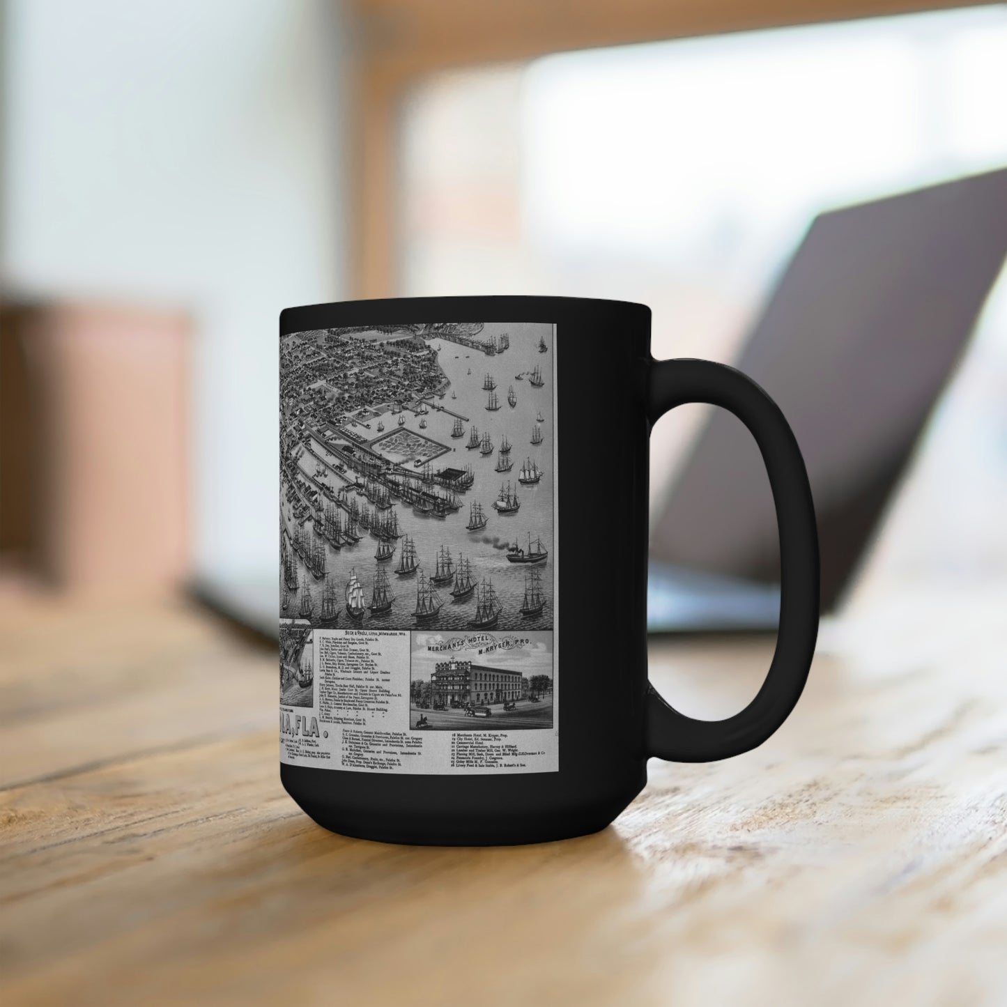 1885 Pensacola Escambia County Seat Map Black Mug 15oz