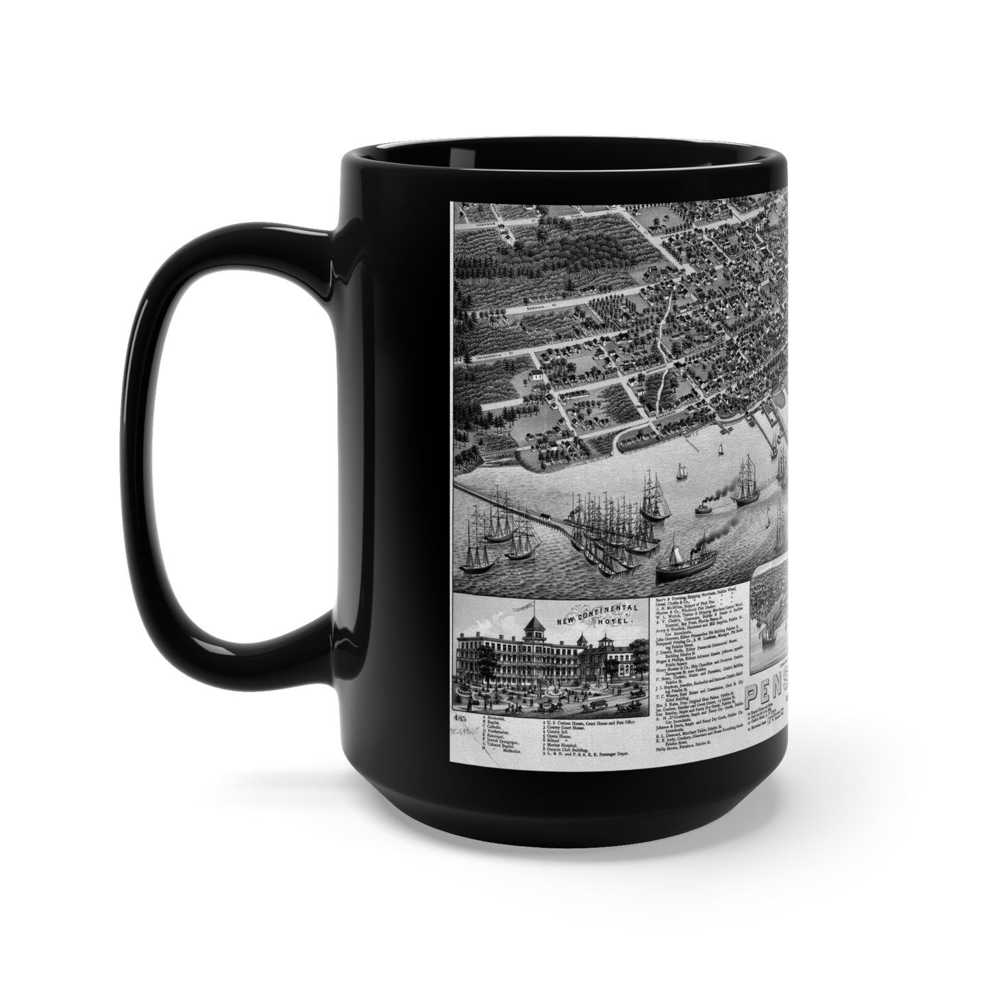 1885 Pensacola Escambia County Seat Map Black Mug 15oz