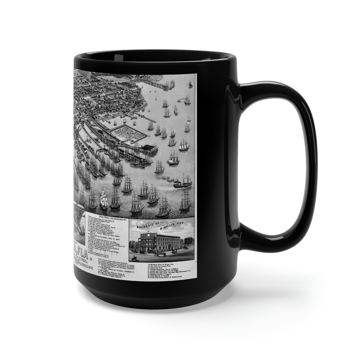 1885 Pensacola Escambia County Seat Map Black Mug 15oz