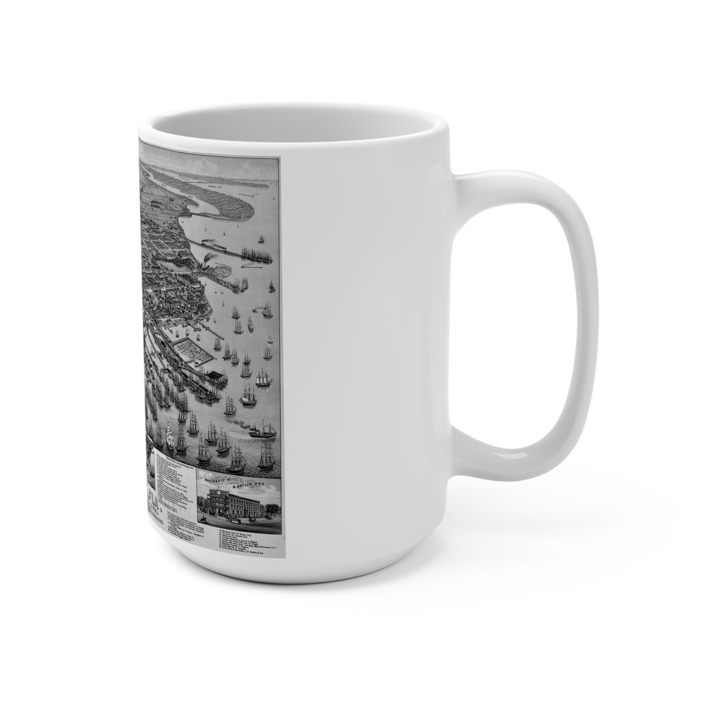 1885 Pensacola Escambia County Seat High Detail Map 15oz Coffee Mug - Black & White