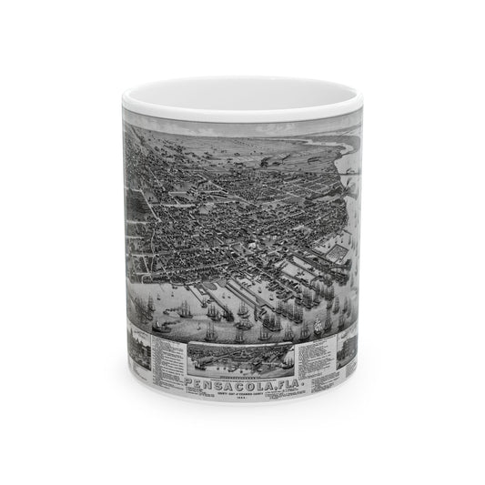 1885 Pensacola Escambia County Seat High Detail Map 11oz Coffee Mug - Black & White