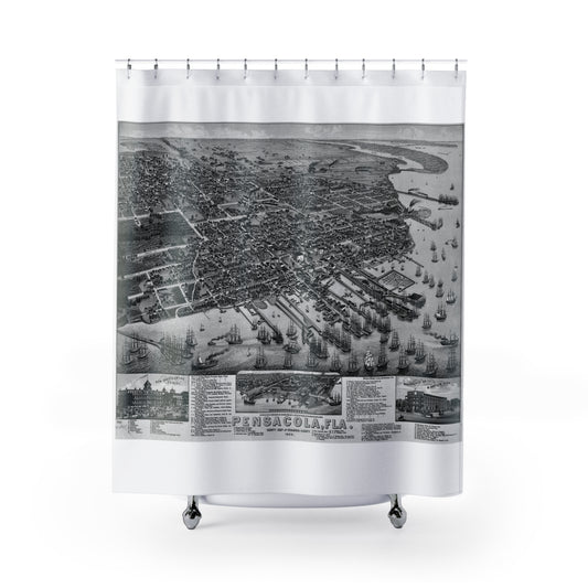 1885 Pensacola Escambia County Seat High Detail Map Shower Curtain - Black & White