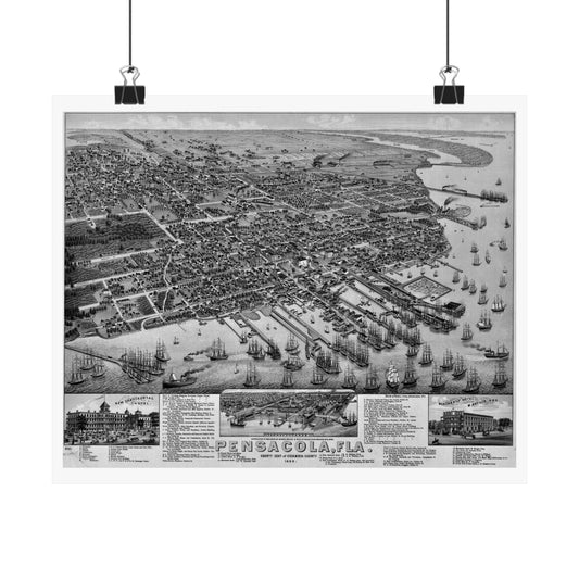 1885 Pensacola Escambia County Seat High Detail Map Poster - Black & White