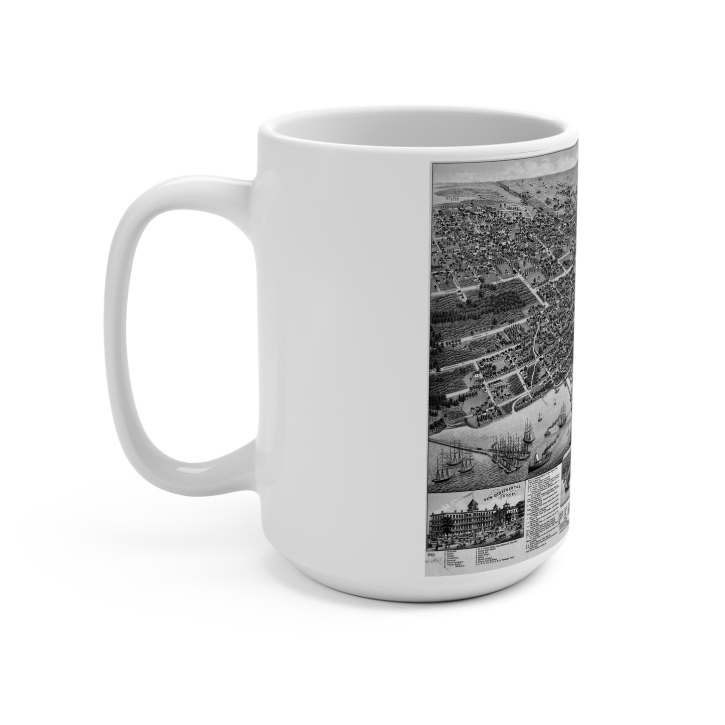 1885 Pensacola Escambia County Seat High Detail Map 15oz Coffee Mug - Black & White