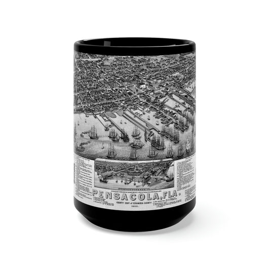 1885 Pensacola Escambia County Seat Map Black Mug 15oz